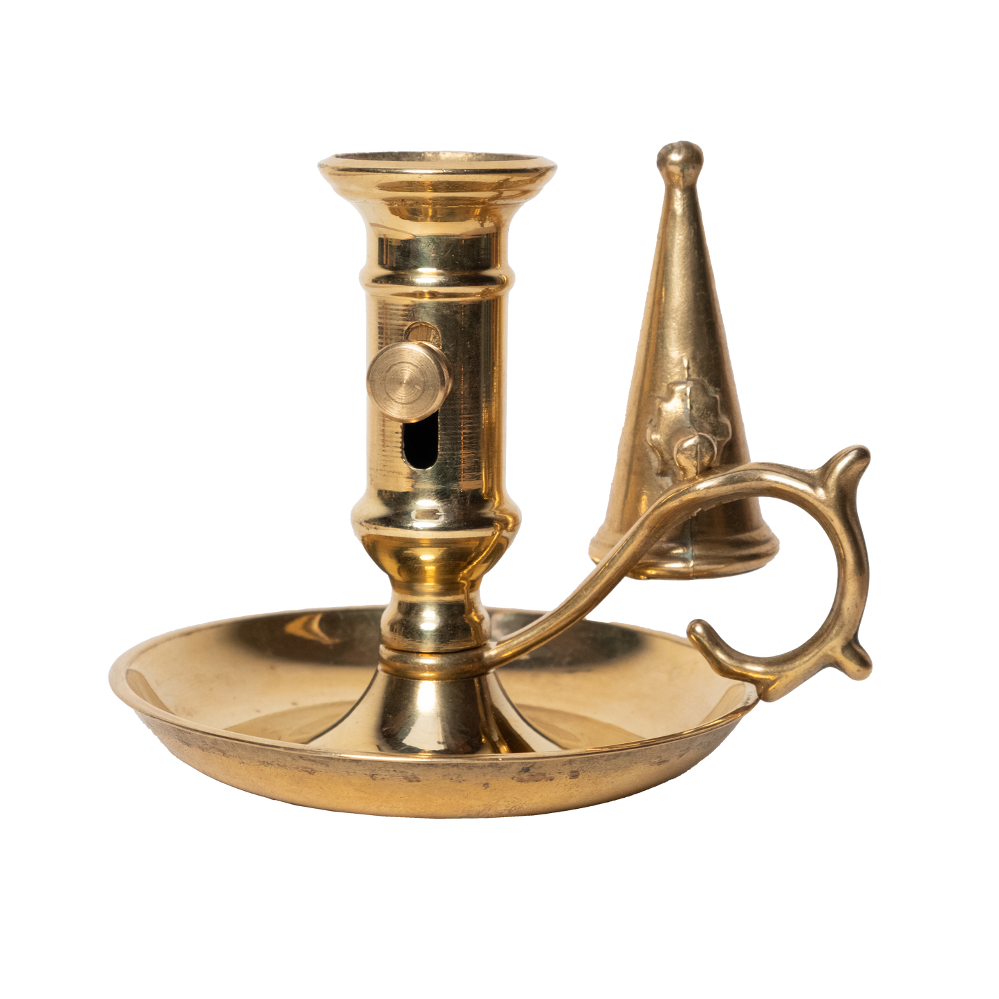 Portacandela in ottone con cappellino spegnicandela